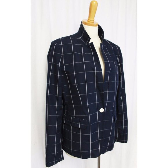 J. Crew Factory Navy Plaid Blazer - Picture 2 of 4